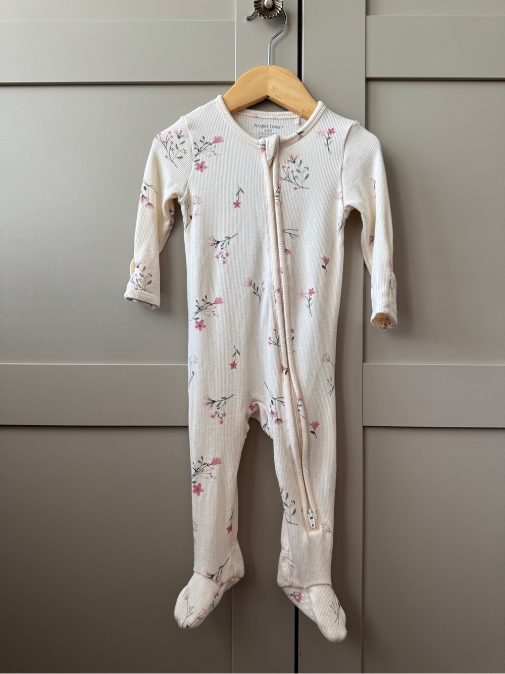 Angel Dear Ribbed Floral Cream Footed Onesie